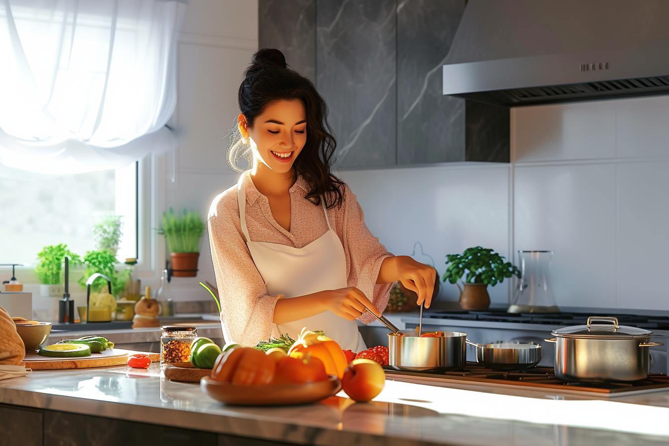 woman smiling while cooking